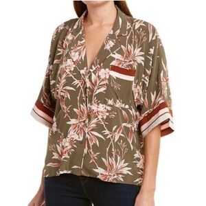 Joie Floral Print Top Short Sleeve Button Up Blouse Relaxed‎ Fit